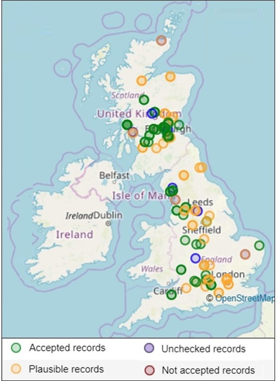 Reported blooms on UK map
